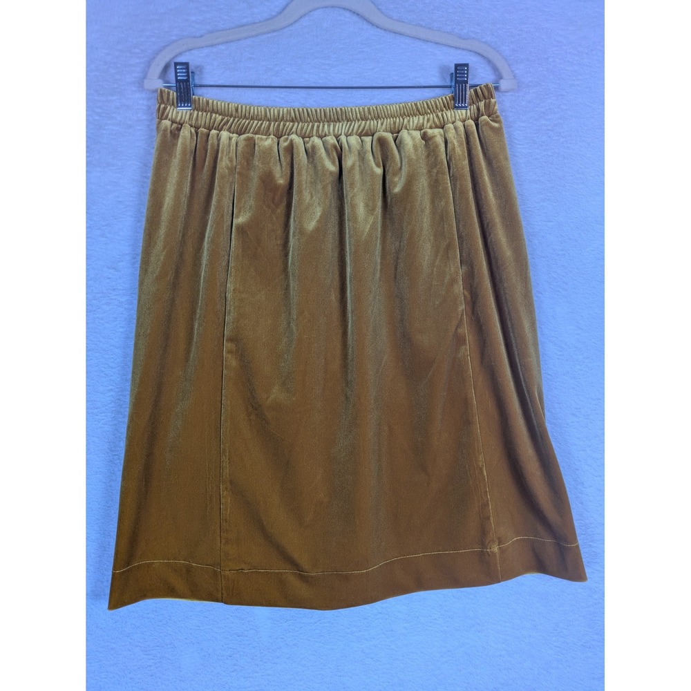 ROOLEE Skirt Women's L Gold Velvet Elastic Waist A-Line Knee Length Lined